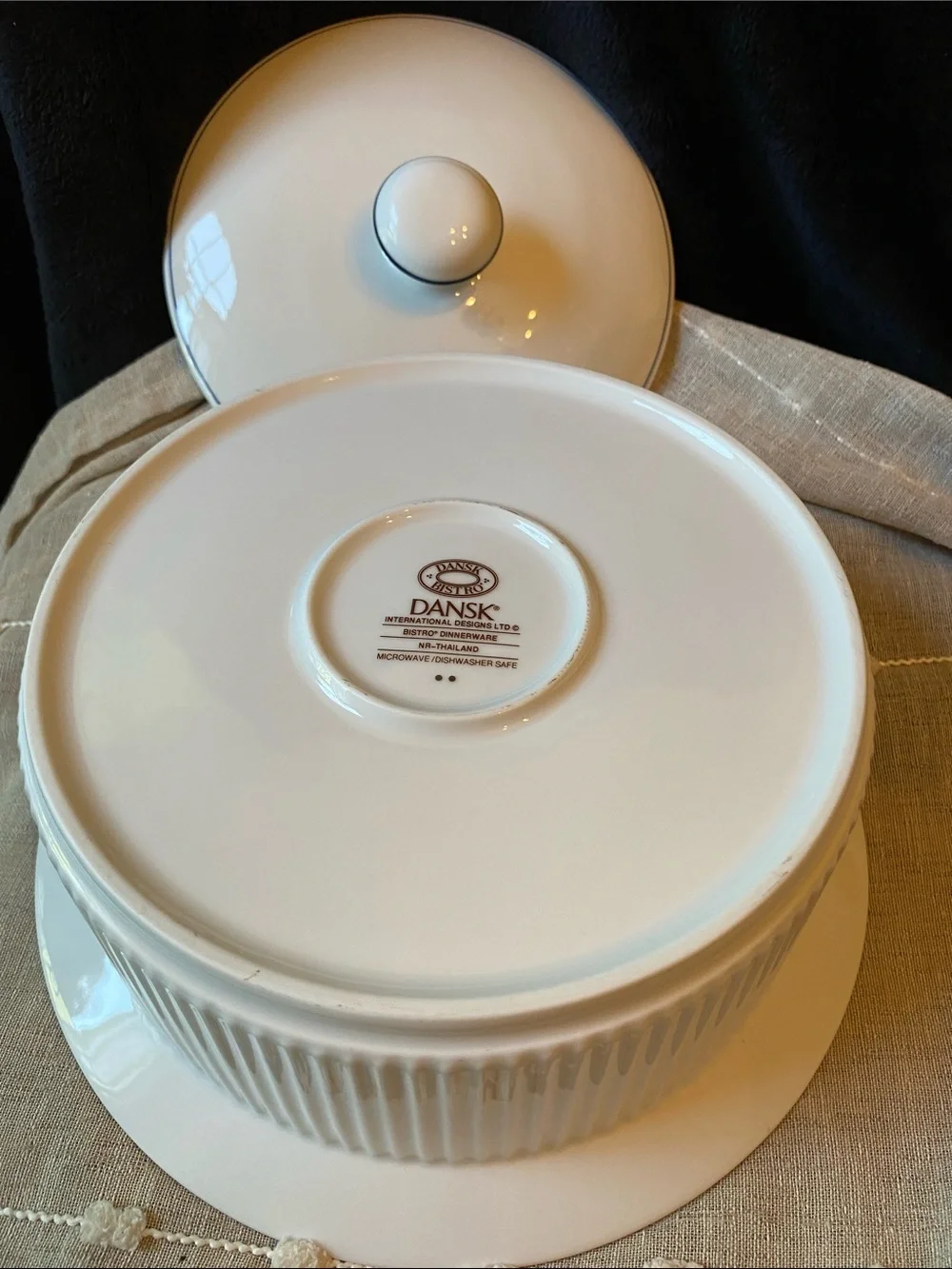 Dansk White & Blue Bistro Ceramic Covered Casserole Dish